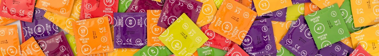 Fargerik blanding av Mister Size kondomer