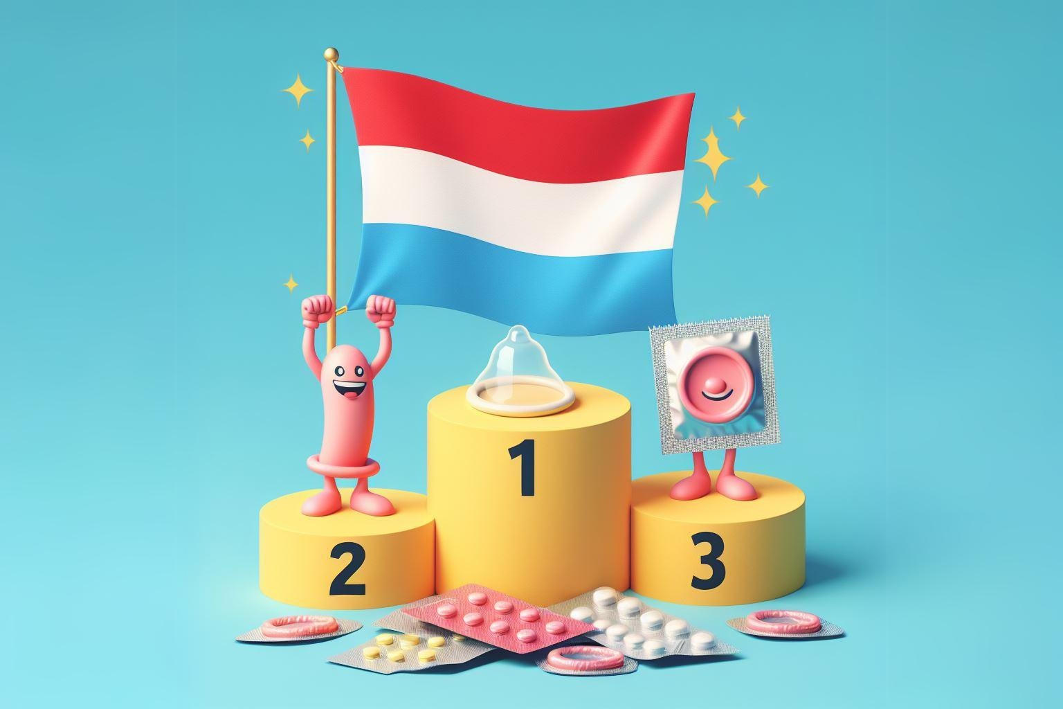Luxembourgs flagg som nummer 1 på seierspallen på temaet prevensjon